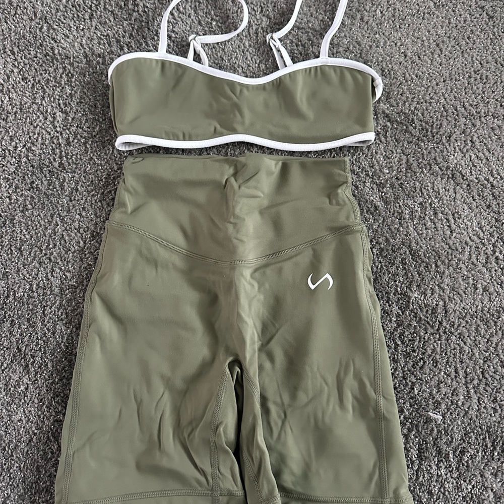 TLF Olive Sports Bra and Shorts Set